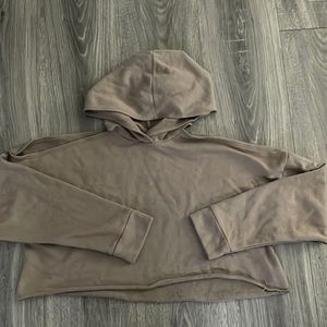 Brown shoulder cut out cropped hoodie